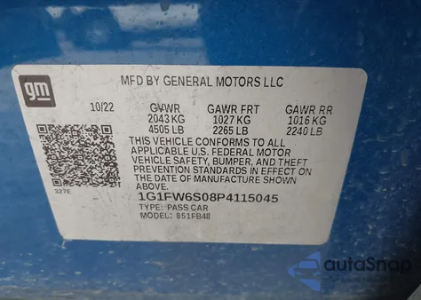 2023 Chevrolet Bolt Ev Fwd 1Lt from USA, damaged, VIN 1G1FW6S08P4115045